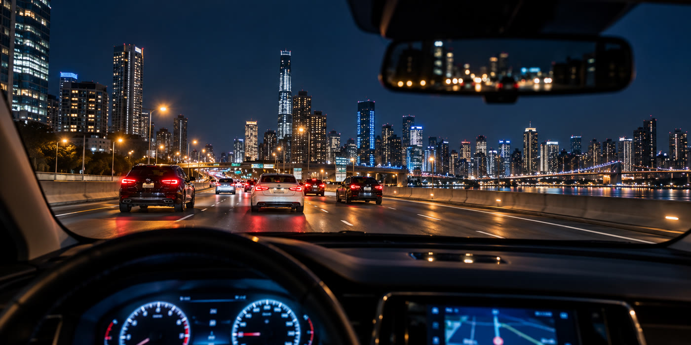 Conceptual brighter view of a road at night